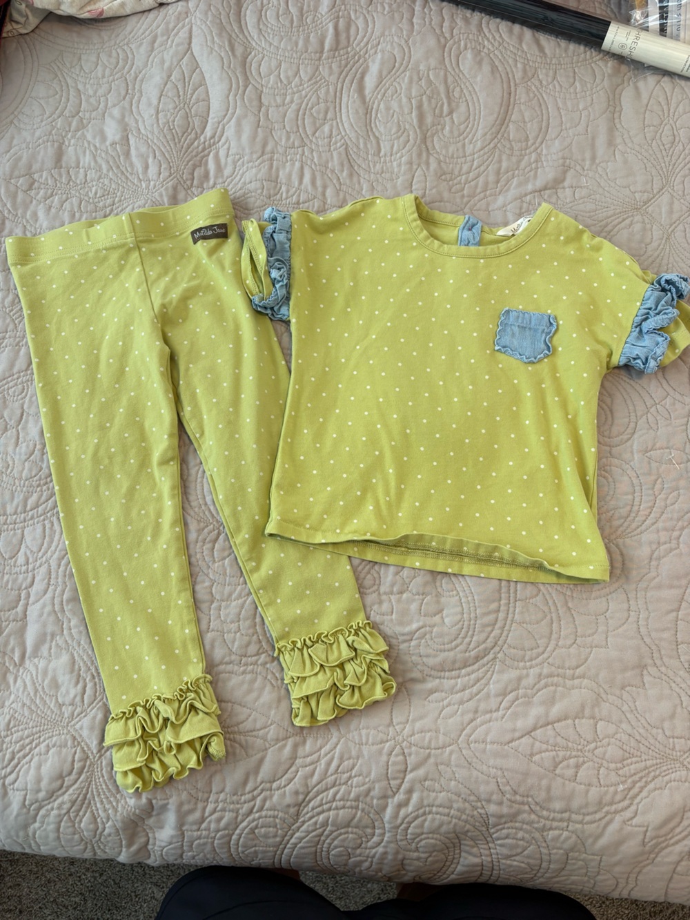 Matilda Jane Lime Green and Blue Polka Dot Pajama Set